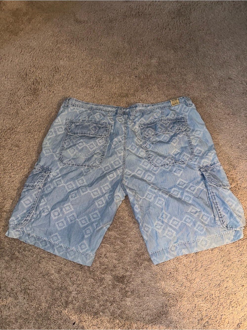 Light Blue Patterned True Religion Men’s Cargo Shorts